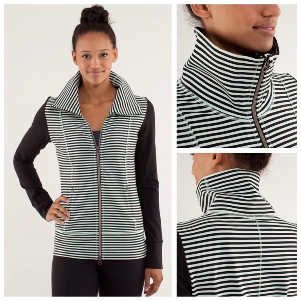 Lululemon daily yoga jacket 6 classic stripe Mint Moment Black
